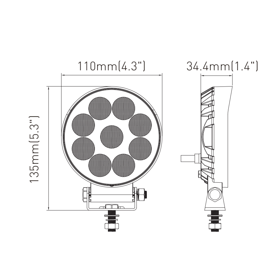 Feu de travail rond 12/24V led X9