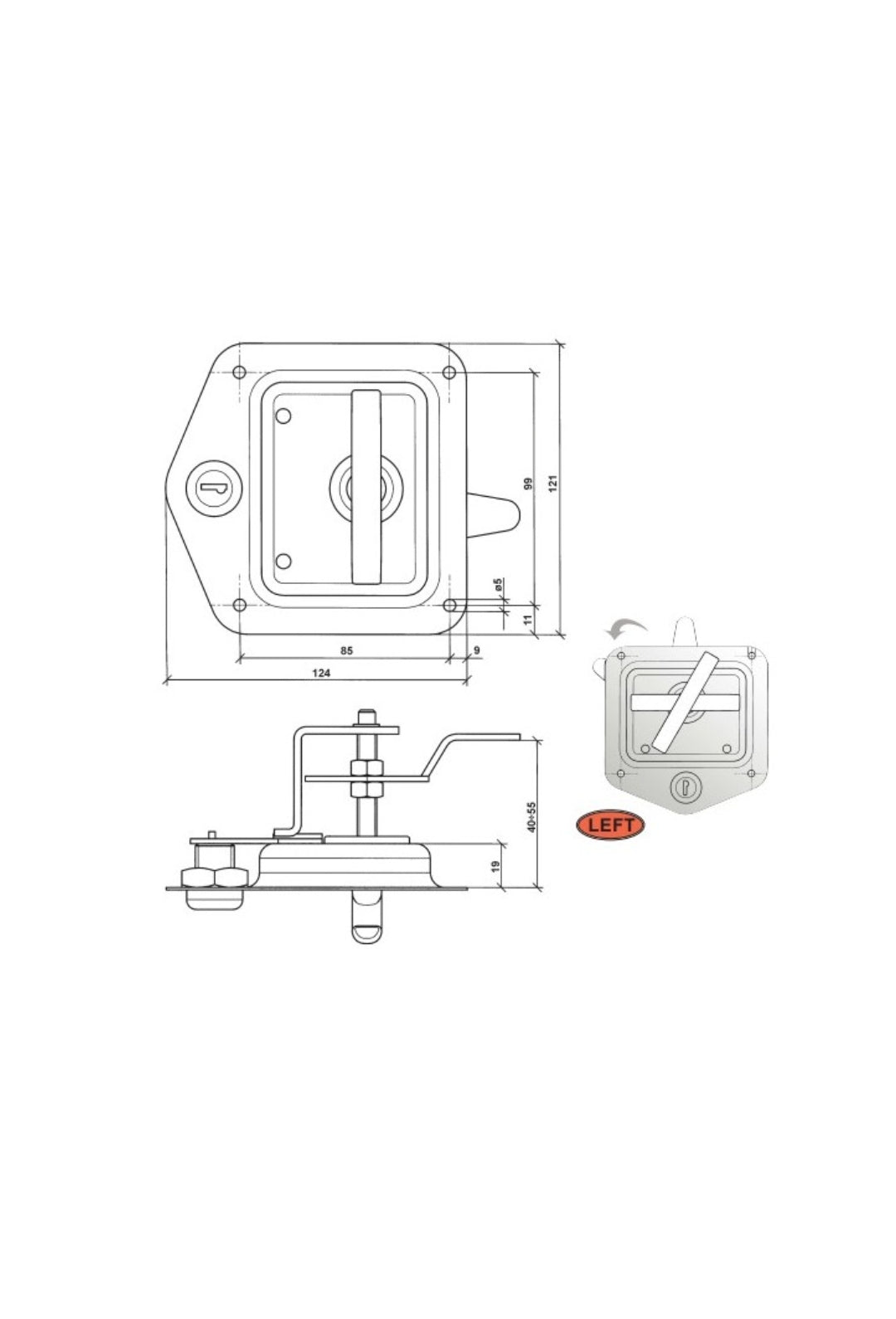 Poigné de coffre en inox avec clés